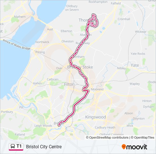 Map Of Thornbury Bristol T1 Route: Schedules, Stops & Maps - Bristol City Centre (Updated)