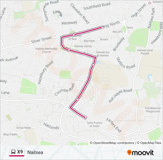 X9 Bus Line Map