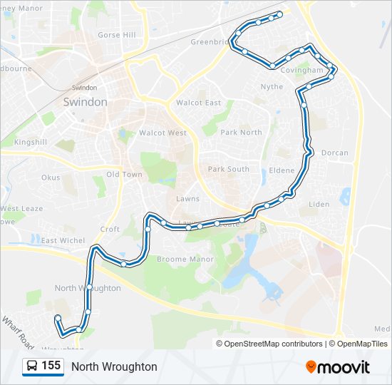 Bus 155 Route Map 155 Route: Schedules, Stops & Maps - North Wroughton (Updated)