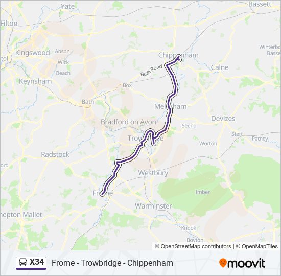 X34 bus Line Map