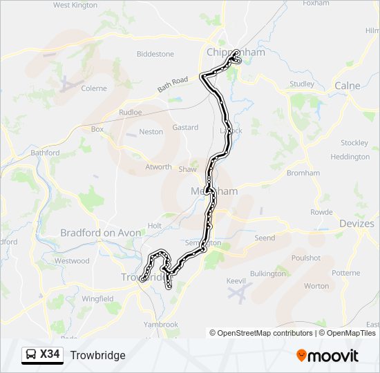 X34 Bus Line Map