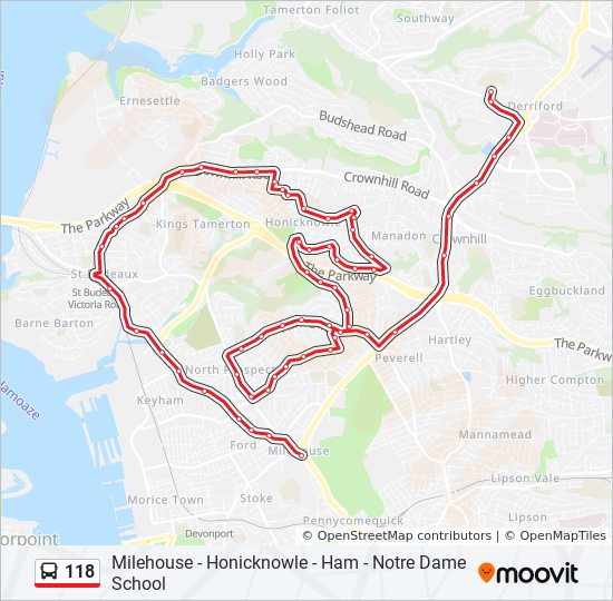 Bus 118 Route Map 118 Route: Schedules, Stops & Maps - Derriford (Updated)