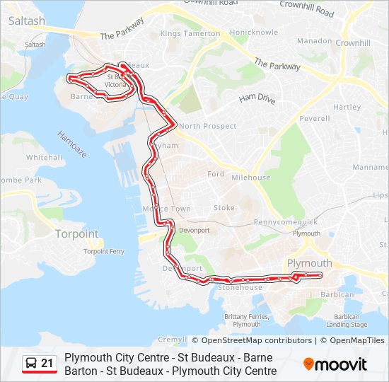 Bus 21 Route Map 21 Route: Schedules, Stops & Maps - Plymouth City Centre (Updated)