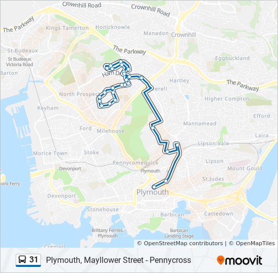 Bus 31 Route Map 31 Route: Schedules, Stops & Maps - Pennycross (Updated)