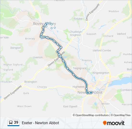 Bus 39 Route Map 39 Route: Schedules, Stops & Maps - Bovey Tracey (Updated)