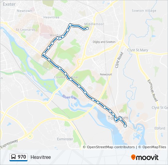 Bus 970 Route Map 970 Route: Schedules, Stops & Maps - Heavitree (Updated)