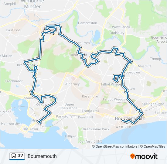 Bus 32 Route Map 32 Route: Schedules, Stops & Maps - Bournemouth (Updated)