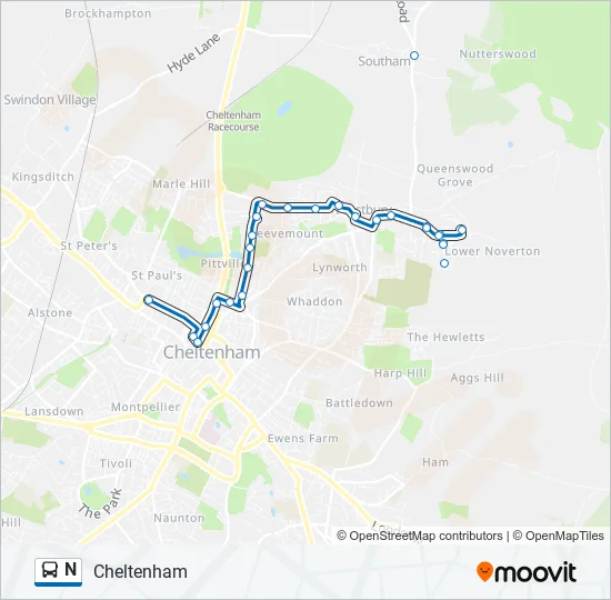 N Bus Line Map