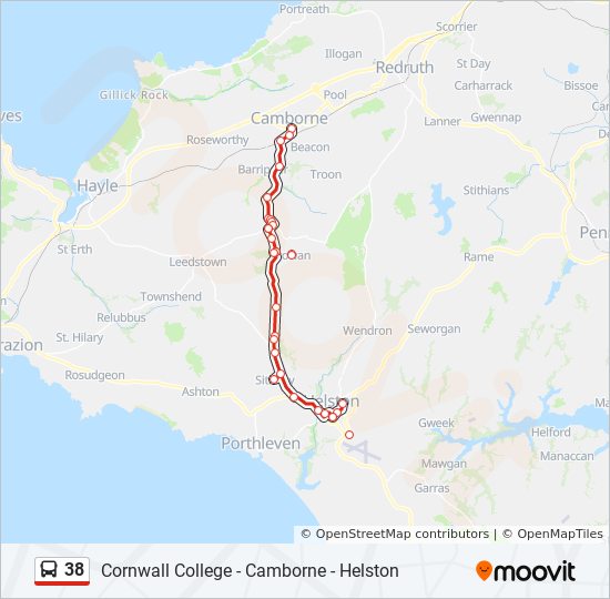 Cornwall Bus Routes Map 38 Route: Schedules, Stops & Maps - Camborne (Updated)