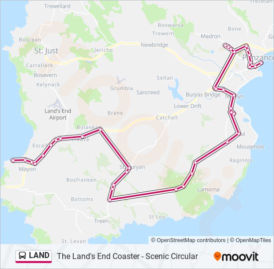 land Route Schedules Stops Maps Penzance Updated