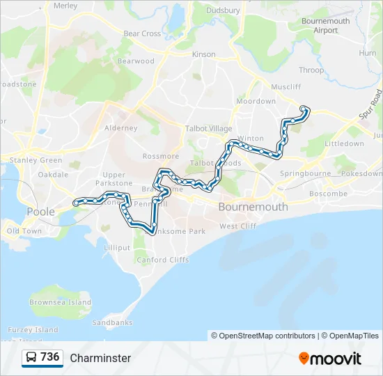 Map Of Charminster Bournemouth 736 Route: Schedules, Stops & Maps - Charminster (Updated)