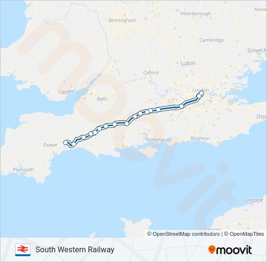 SOUTH WESTERN RAILWAY Train Line Map