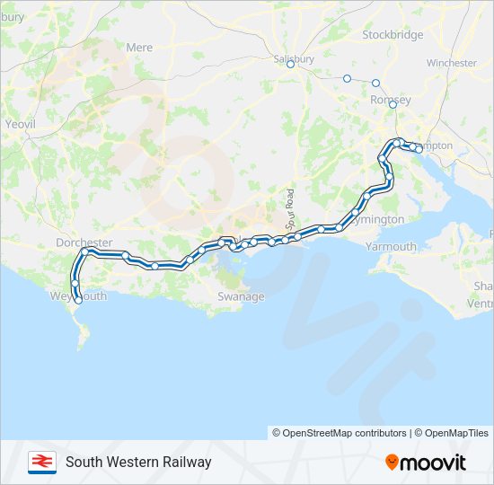 SOUTH WESTERN RAILWAY Train Line Map