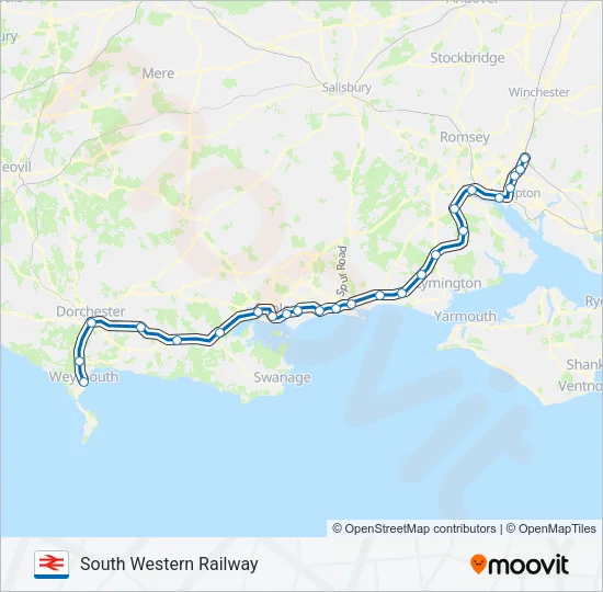 SOUTH WESTERN RAILWAY Train Line Map