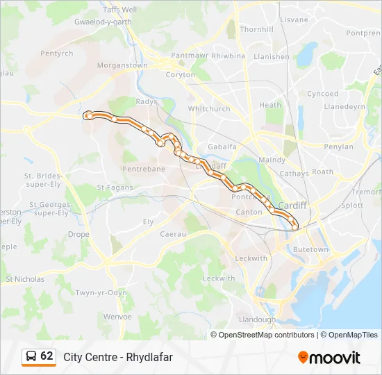 62 Route: Timetables, Stops & Maps - Cardiff Bus Station (Updated)