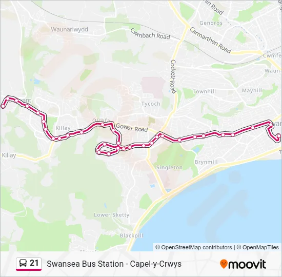 First Bus Route 21 21 Route: Schedules, Stops & Maps - Dunvant (Updated)