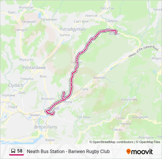 58 Route: Schedules, Stops & Maps - Dyffryn Cellwen (Updated)