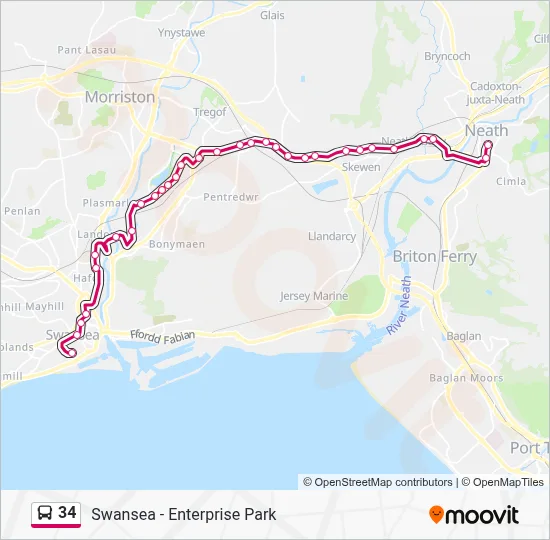 34 Route: Schedules, Stops & Maps - Swansea (Updated)
