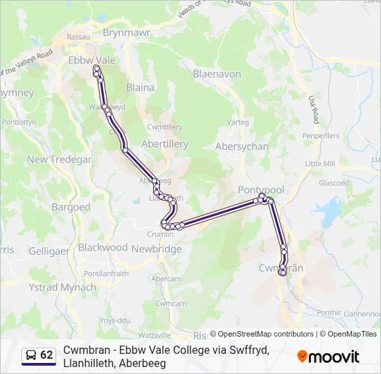 62 Route: Schedules, Stops & Maps - Ebbw Vale (Updated)
