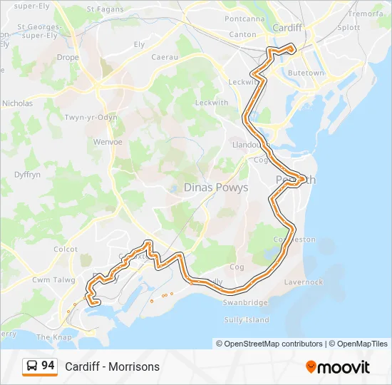 Cardiff Bus Routes Map 94 Route: Schedules, Stops & Maps - Cardiff Bus Station (Updated)