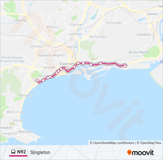 N92 Bus Line Map