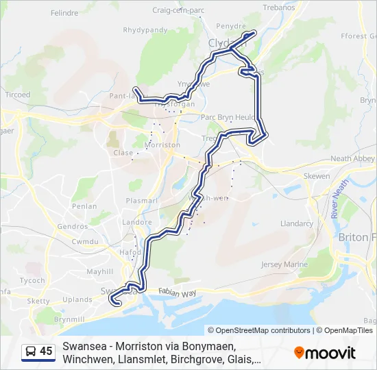45 Route: Schedules, Stops & Maps - Swansea (Updated)