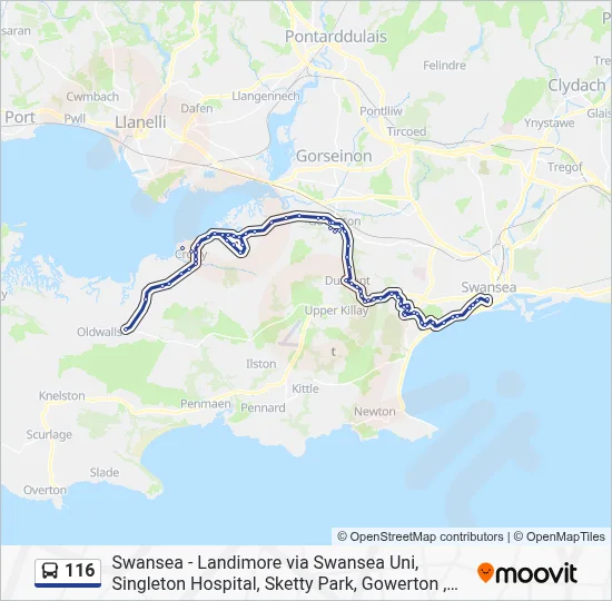 116 Route - Swansea - Landimore via Swansea Uni, Singleton Hospital ...