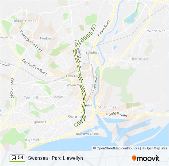 54 bus Line Map