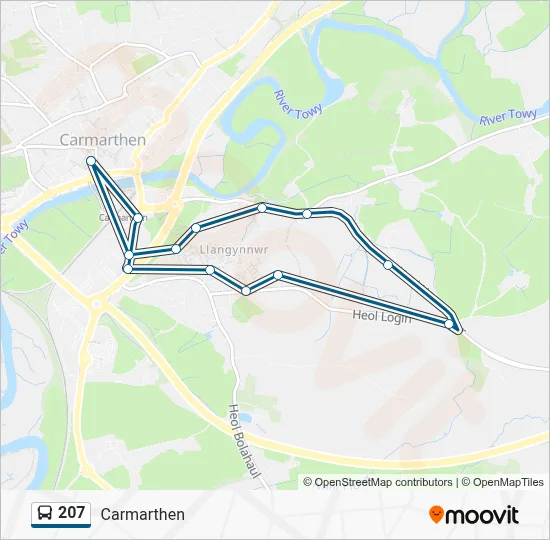 207 Route - Carmarthen - Carmarthen via Brynmeurig: Schedules, Stops ...
