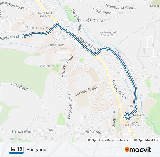 16 Route: Schedules, Stops & Maps - Pontypool (Updated)