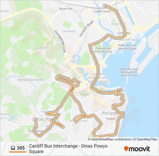 Cardiff Bus Routes Map 305 Route: Schedules, Stops & Maps - Cardiff Bus Station (Updated)