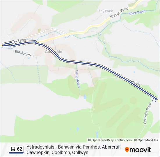 62 Route: Schedules, Stops & Maps - Abercraf (Updated)