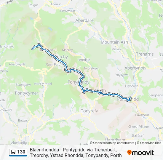130 Route: Schedules, Stops & Maps - Pontypridd (Updated)