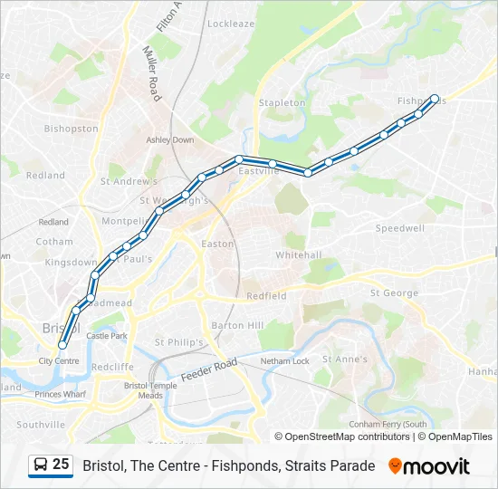 25 Route: Schedules, Stops & Maps - Bristol City Centre (Updated)