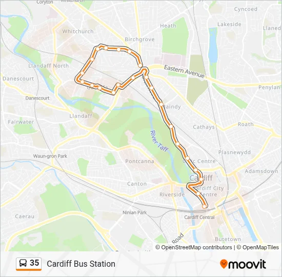 Cardiff Bus Routes Map 35 Route: Schedules, Stops & Maps - Cardiff Bus Station (Updated)