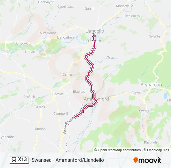 X13 Bus Line Map
