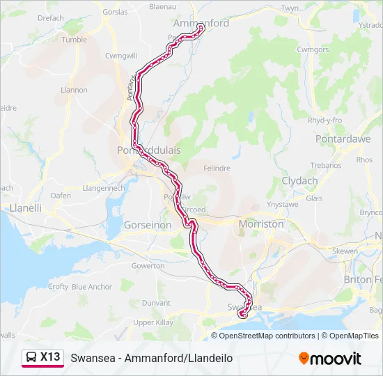 X13 Bus Line Map