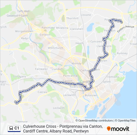c1 Route Schedules, Stops & Maps Pontprennau (Updated)