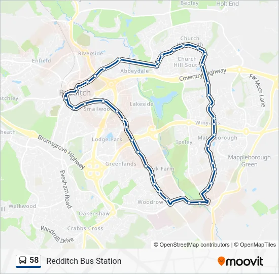 58 Route: Schedules, Stops & Maps - Redditch Bus Station (Updated)