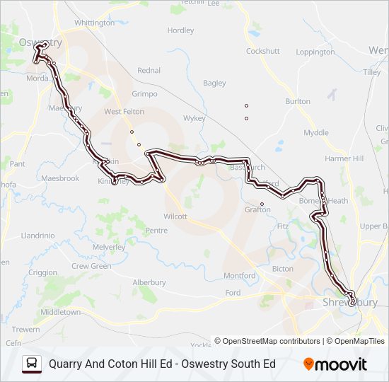 576-OSWESTRY-TO-SHREWSBURY Bus Line Map
