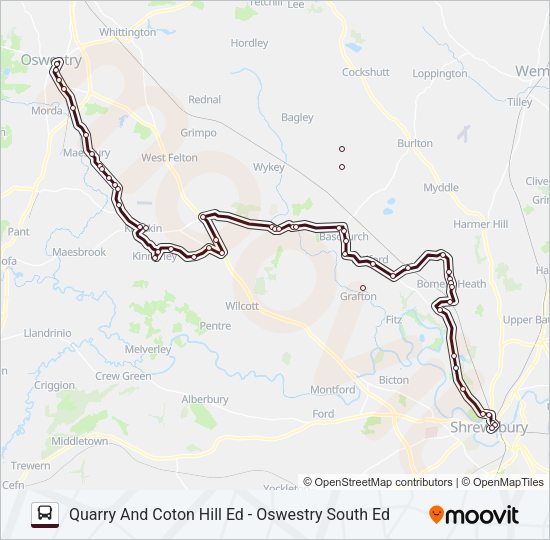 576-OSWESTRY-TO-SHREWSBURY Bus Line Map