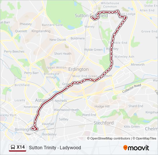 X14 bus Line Map