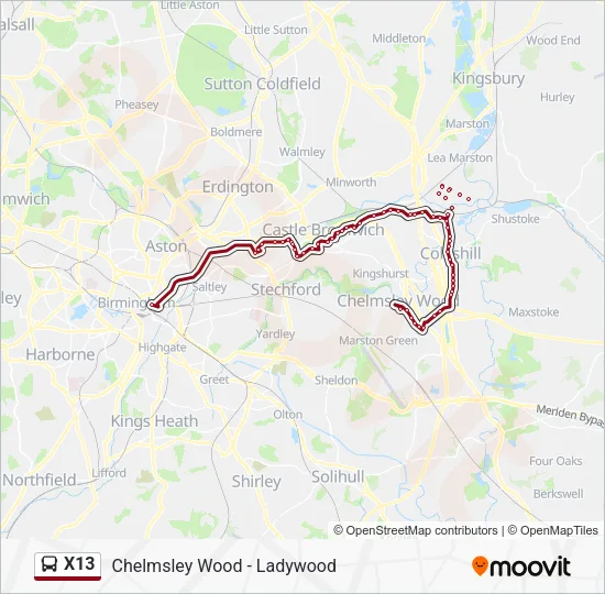 X13 Bus Line Map