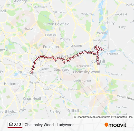 X13 Bus Line Map
