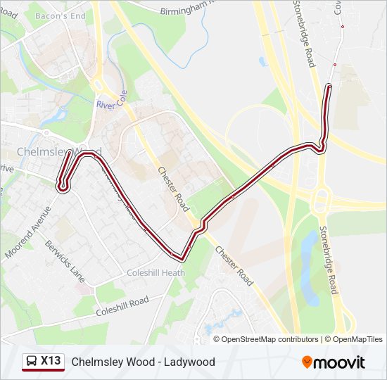 X13 Bus Line Map