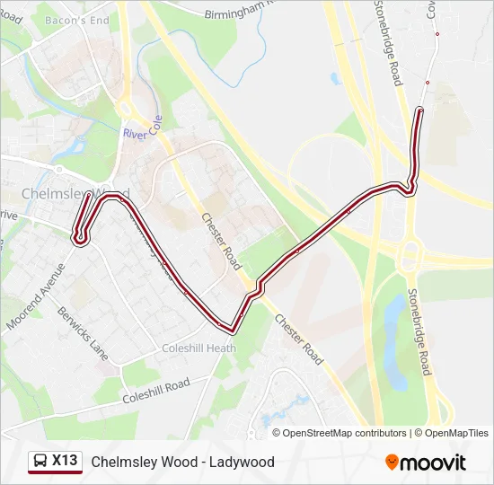 X13 Bus Line Map