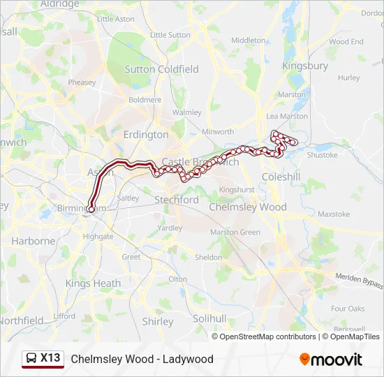 X13 Bus Line Map