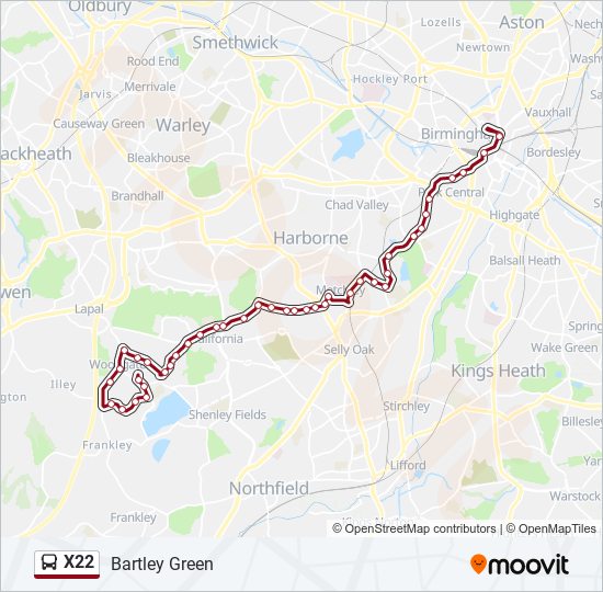 x22 Route: Schedules, Stops & Maps - Bartley Green (Updated)