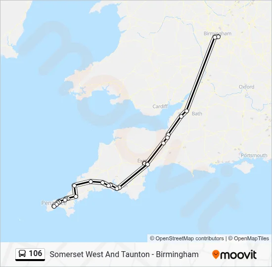 106 Route: Schedules, Stops & Maps - Digbeth, Birmingham - Penzance ...