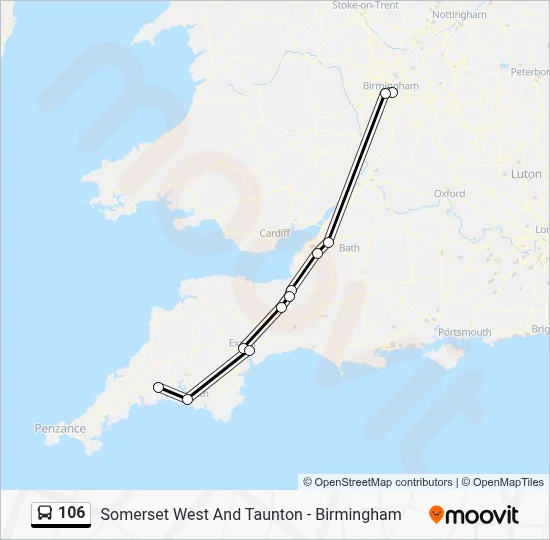 106 Route: Schedules, Stops & Maps - Liskeard - Digbeth, Birmingham ...
